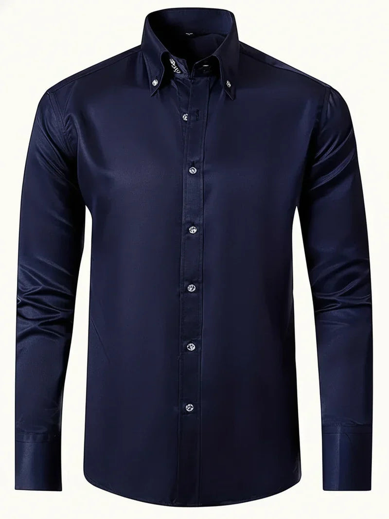 Chemise habillée ajustée pour homme – modèle à manches longues avec boutons, idéale pour les événements professionnels