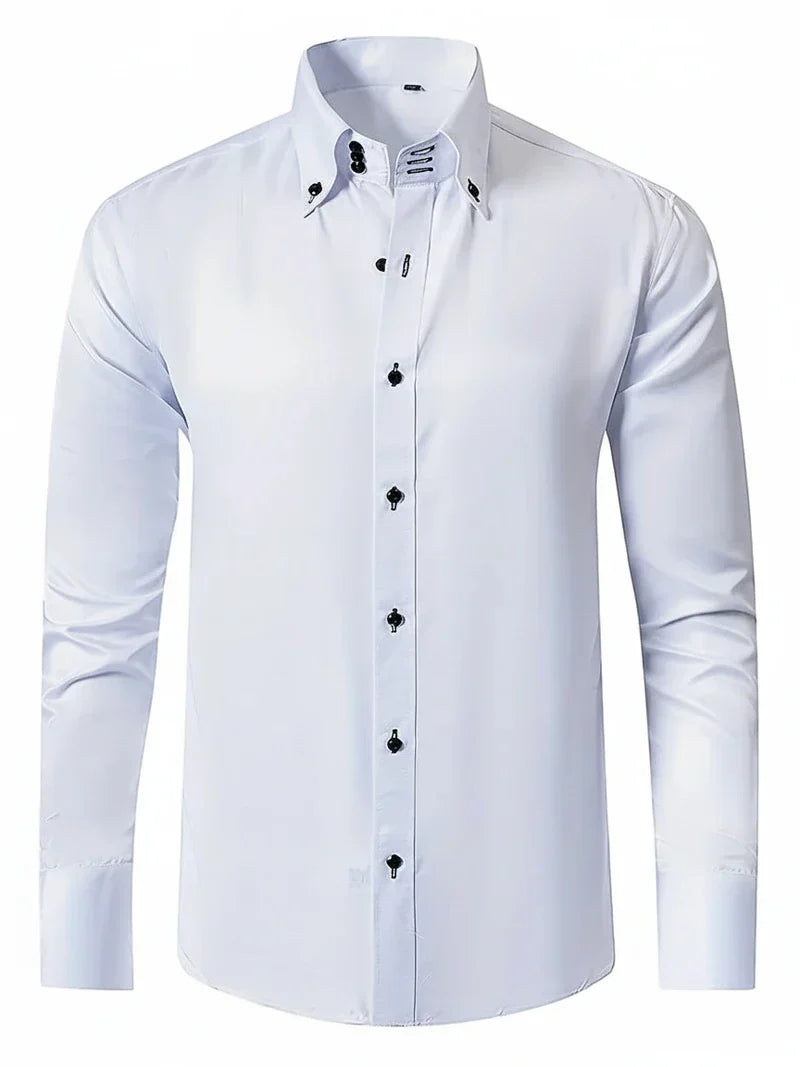 Chemise habillée ajustée pour homme – modèle à manches longues avec boutons, idéale pour les événements professionnels
