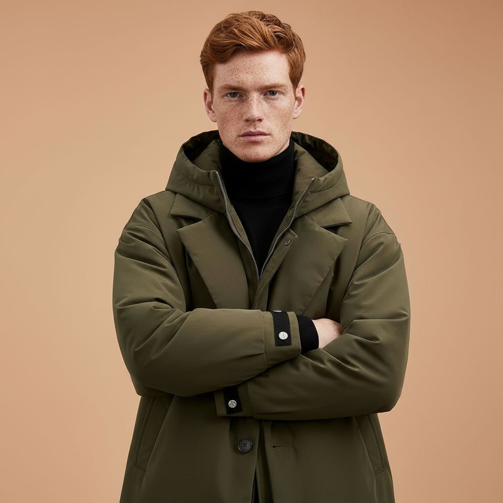 Trench-coat imperméable à capuche pour homme – couche longue résistante aux intempéries, idéale en ville et en voyage