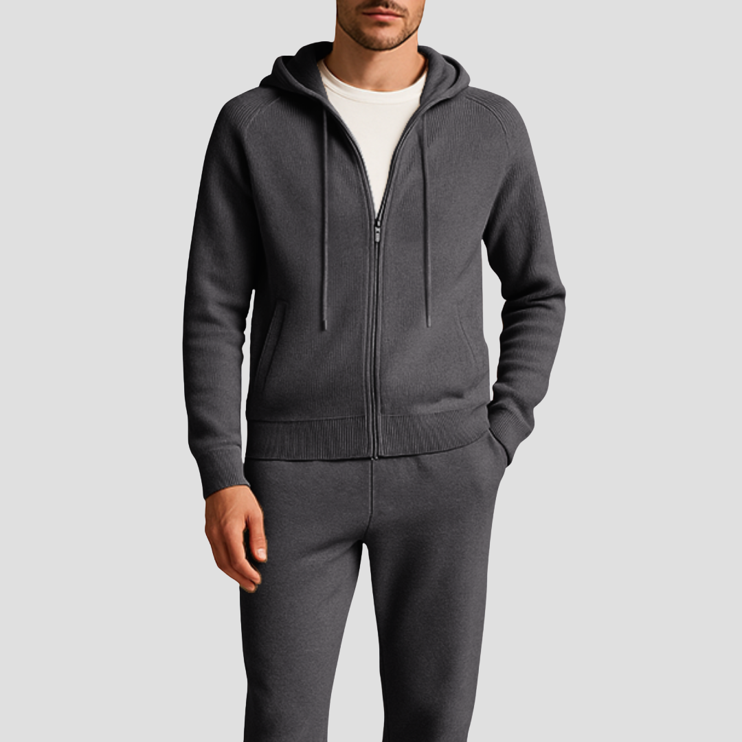 Conjunto de chándal para hombre con sudadera de punto con capucha y pantalón jogger con cremallera