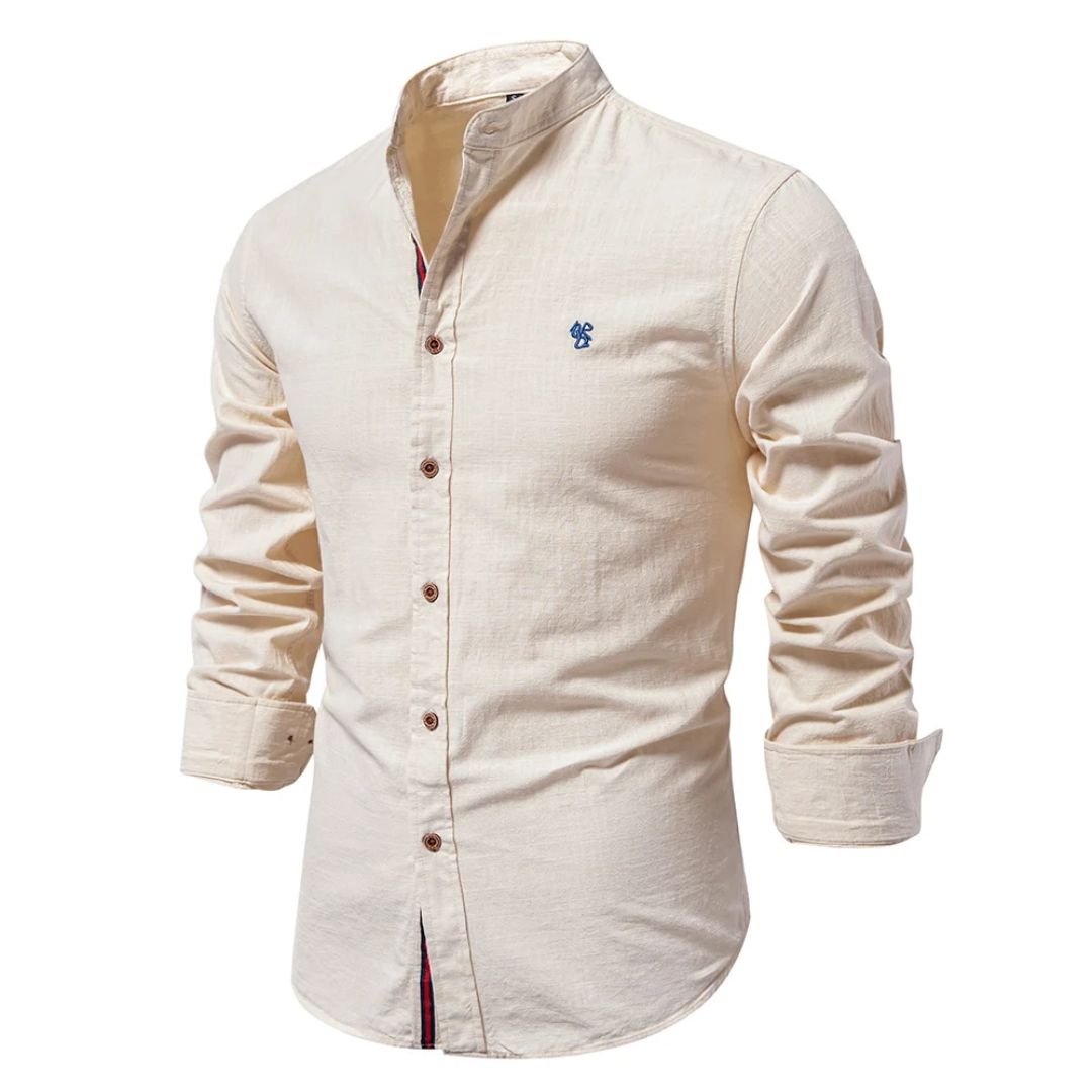Men’s Mandarin Collar Buttoned Slim Fit Casual Shirt