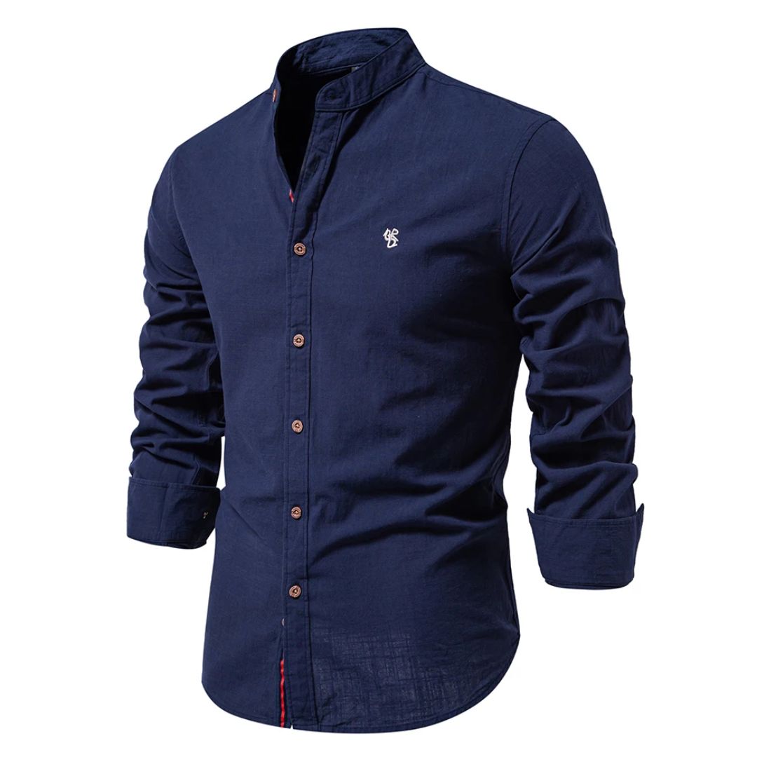 Men’s Mandarin Collar Buttoned Slim Fit Casual Shirt