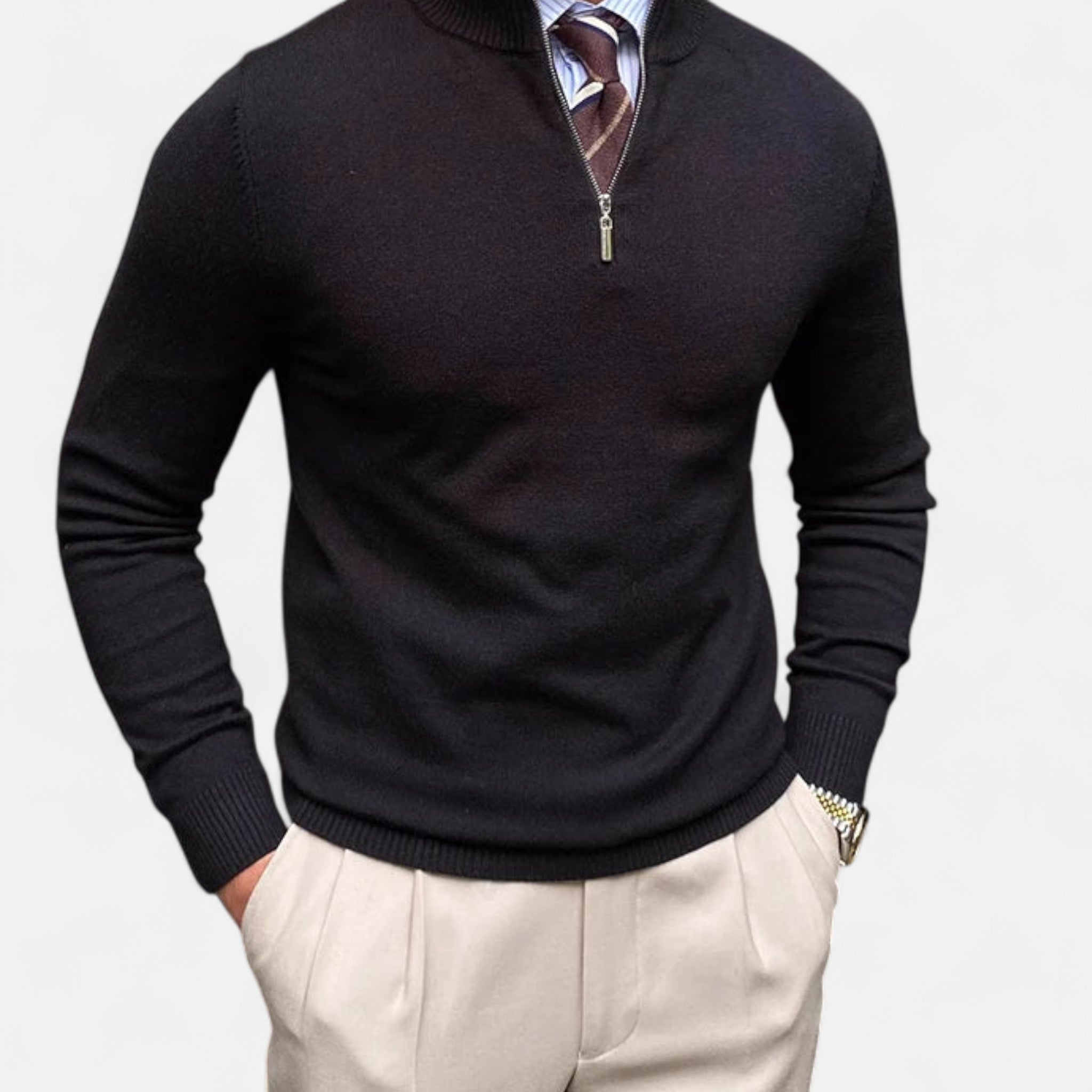Pull-over homme à demi-zip – Pull en maille lisse pour tenues décontractées chic de printemps