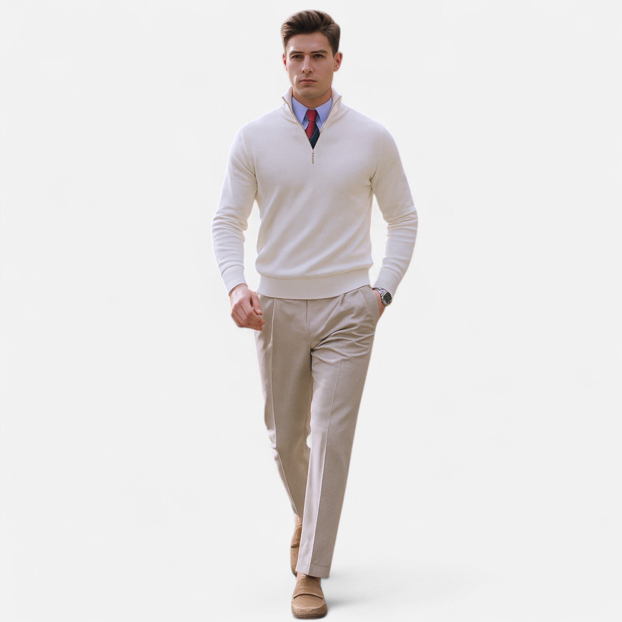 Pull-over homme à demi-zip – Pull en maille lisse pour tenues décontractées chic de printemps