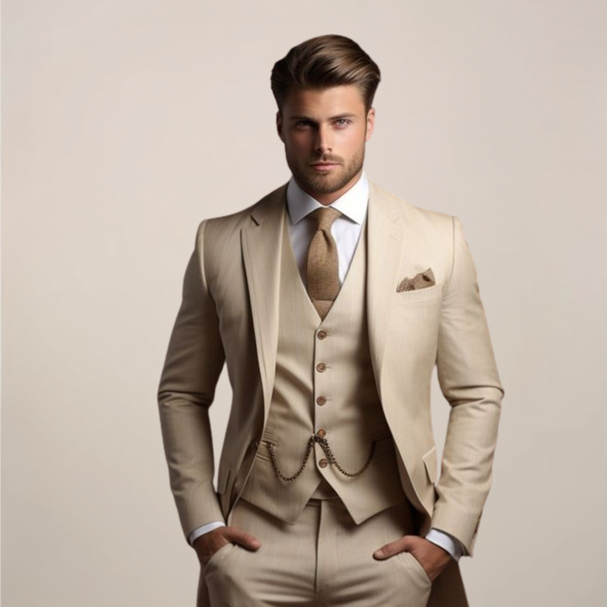 Fato de casamento respirável de três peças para homem – vestuário formal de primavera de corte ajustado com casaco, colete e calças