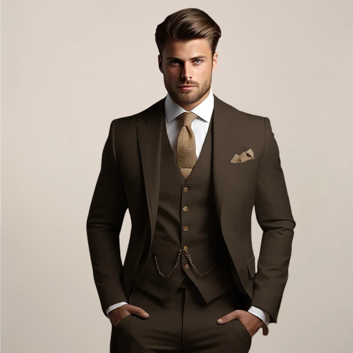 Fato de casamento respirável de três peças para homem – vestuário formal de primavera de corte ajustado com casaco, colete e calças