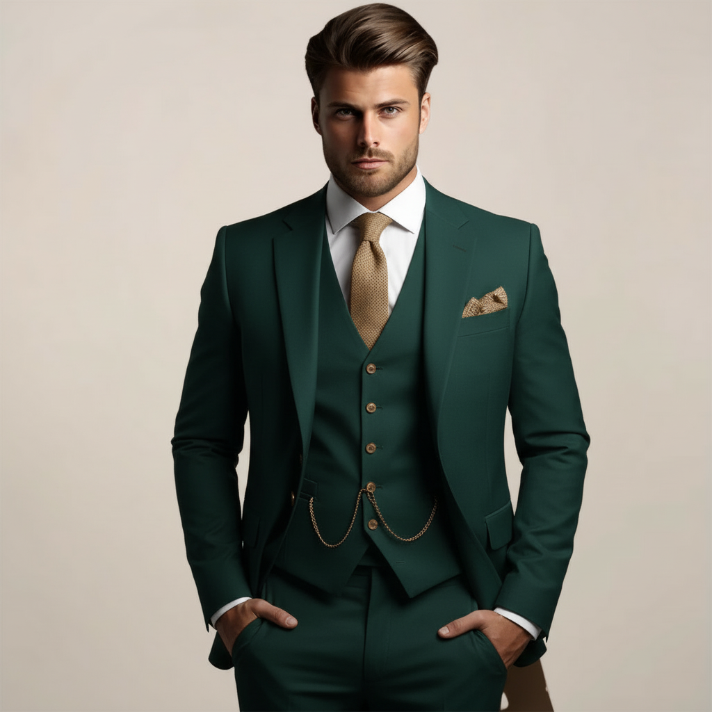 Fato de casamento respirável de três peças para homem – vestuário formal de primavera de corte ajustado com casaco, colete e calças