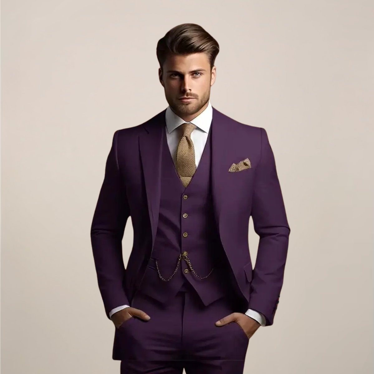 Fato de casamento respirável de três peças para homem – vestuário formal de primavera de corte ajustado com casaco, colete e calças