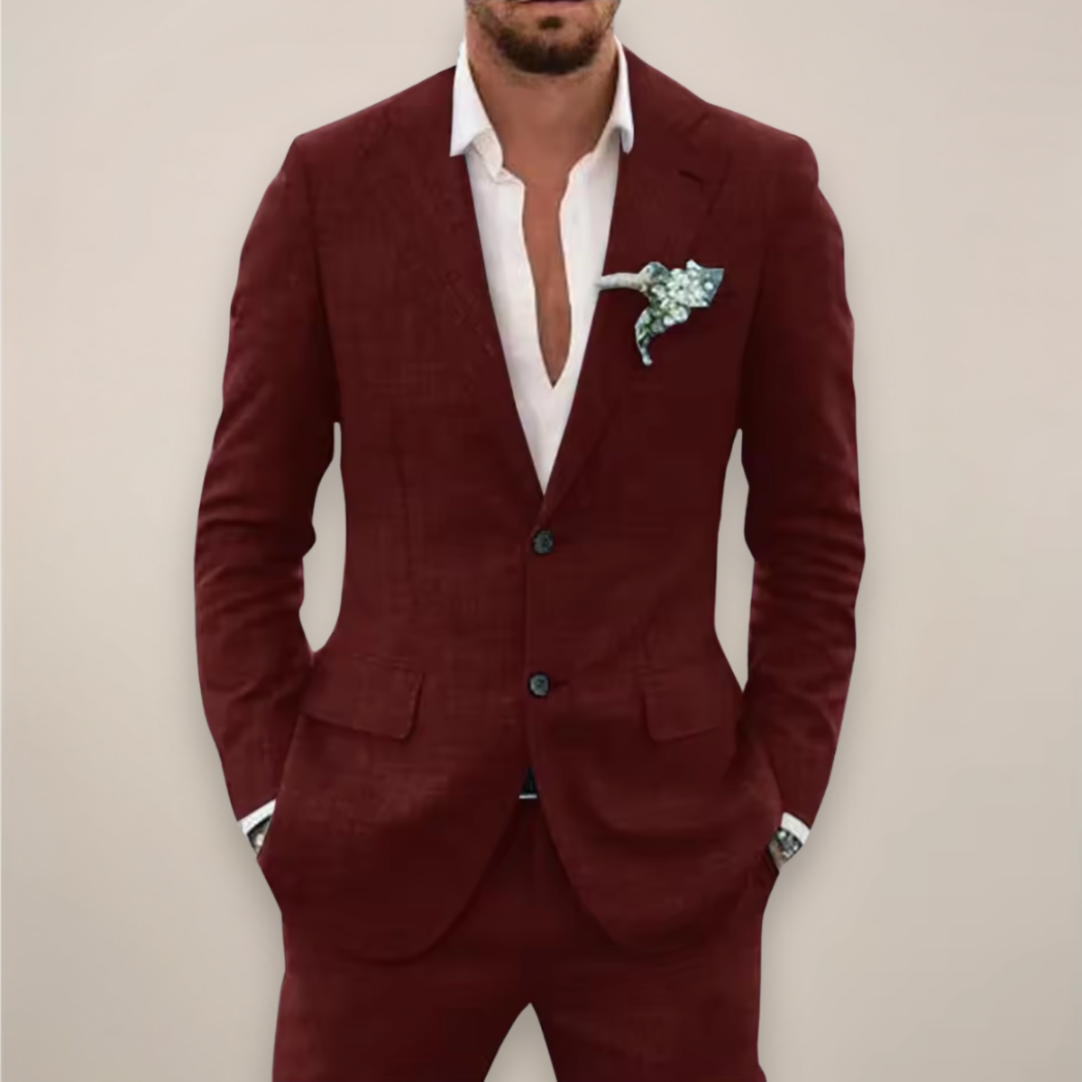 Fato de verão masculino de duas peças – fato elegante formal de abotoamento simples para receções e eventos empresariais