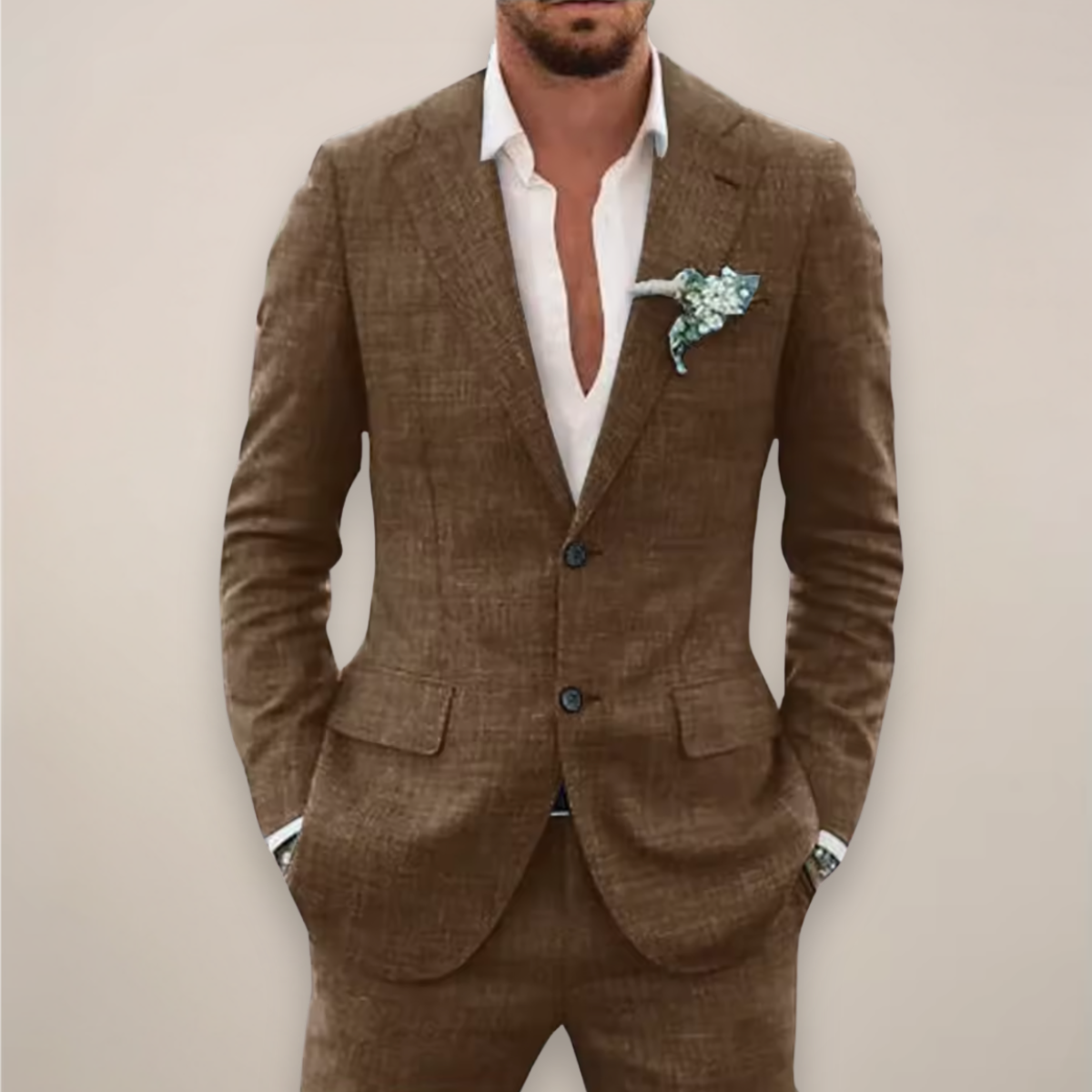 Fato de verão masculino de duas peças – fato elegante formal de abotoamento simples para receções e eventos empresariais