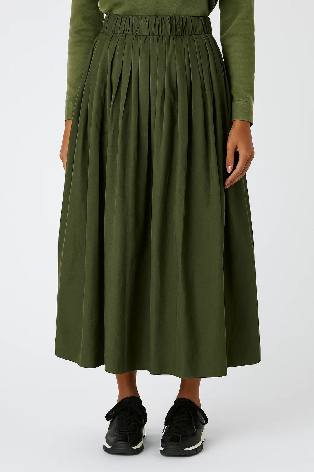 Gonna midi plissettata da donna con vita elasticizzata e linea a trapezio