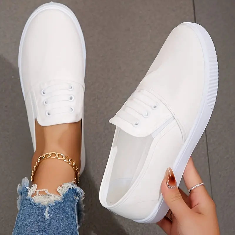Damskie lekkie płócienne sneakersy wsuwane - casualowe obuwie z miękką podeszwą do codziennego noszenia w mieście, podróży, weekendowych wyjść i wygodnych stylizacji na ciepłe dni