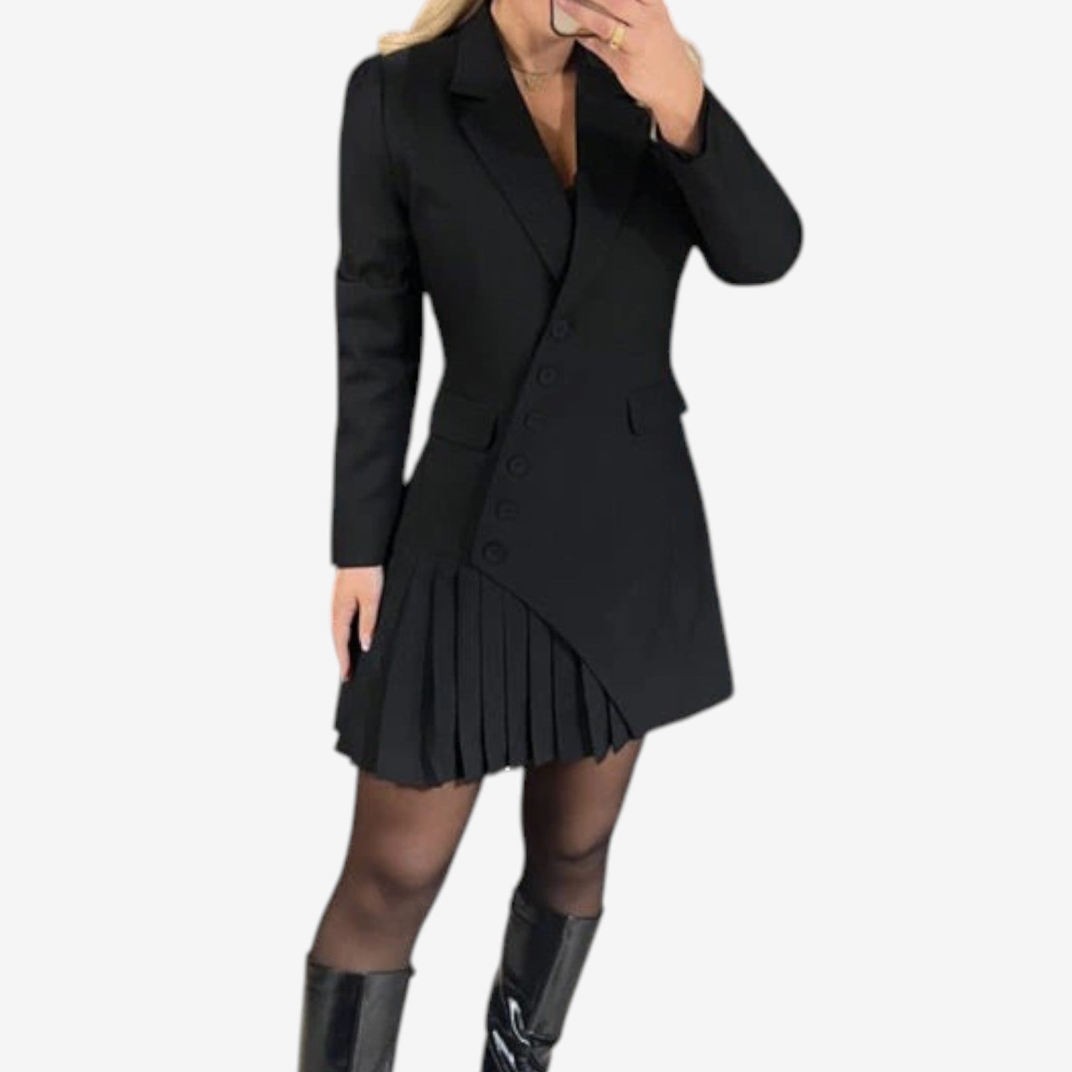 Women’s Tailored Blazer Mini Dress – Pleated Smart Casual Wear for Office and Evenings