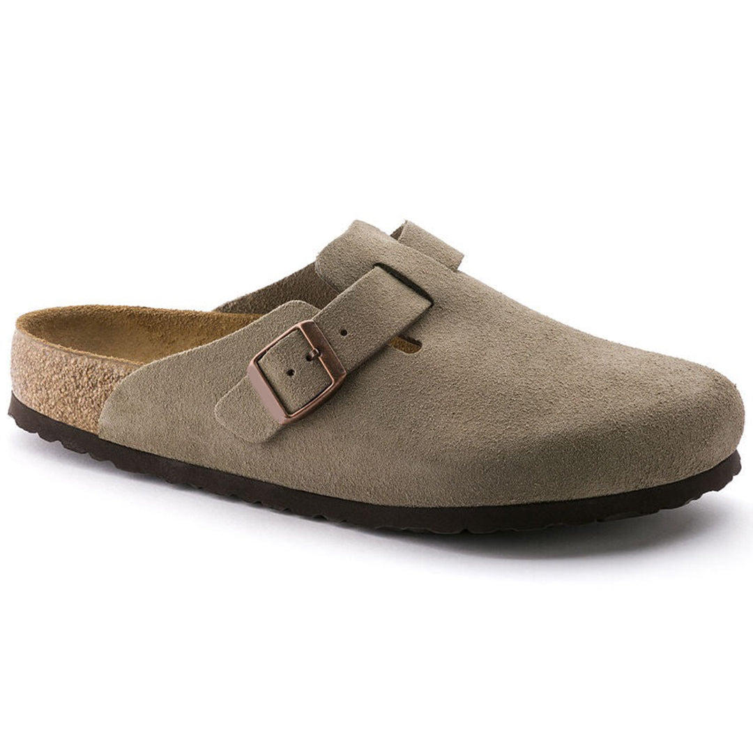 Herren-Clogs aus Veloursleder mit verstellbarer Schnalle – Geschlossenes Zehendesign zum Hineinschlüpfen mit konturiertem Fußbett und Riemen mit Schnalle