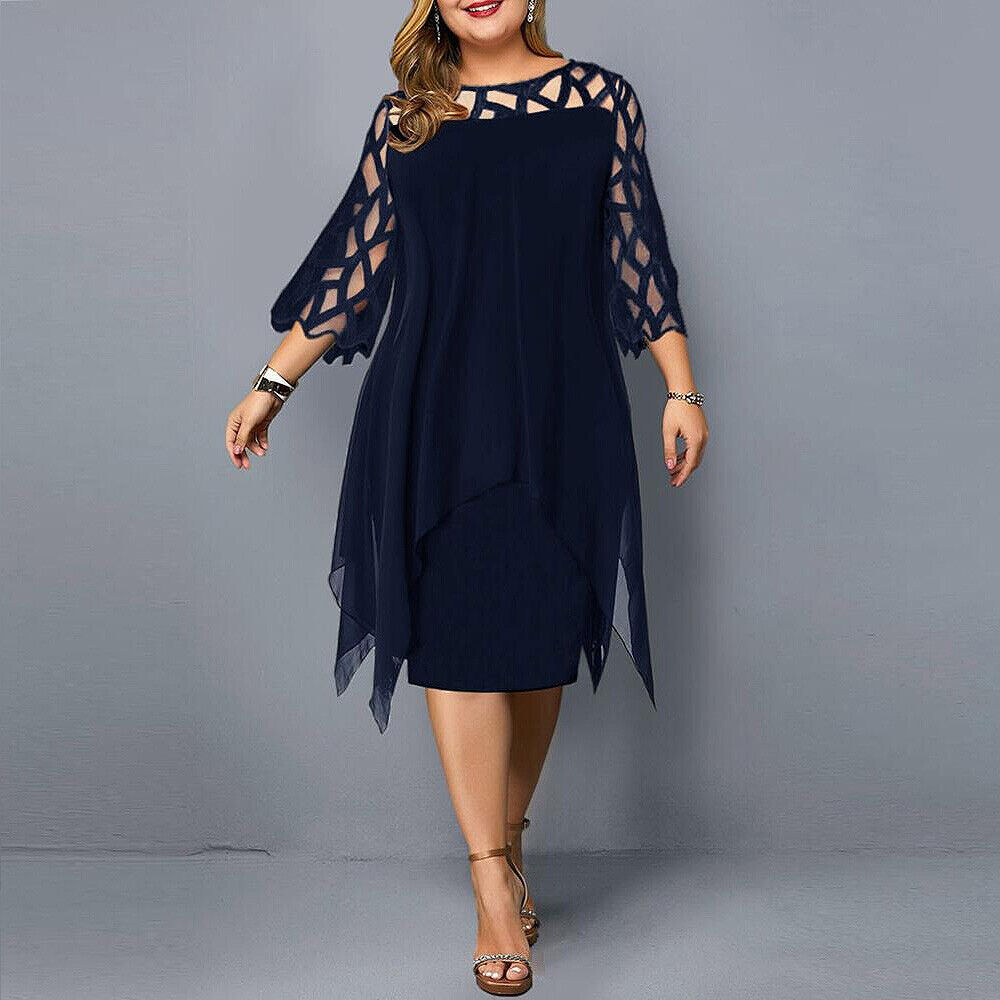 Women’s Plus Size Layered Midi Dress Elegant Occasion Wear