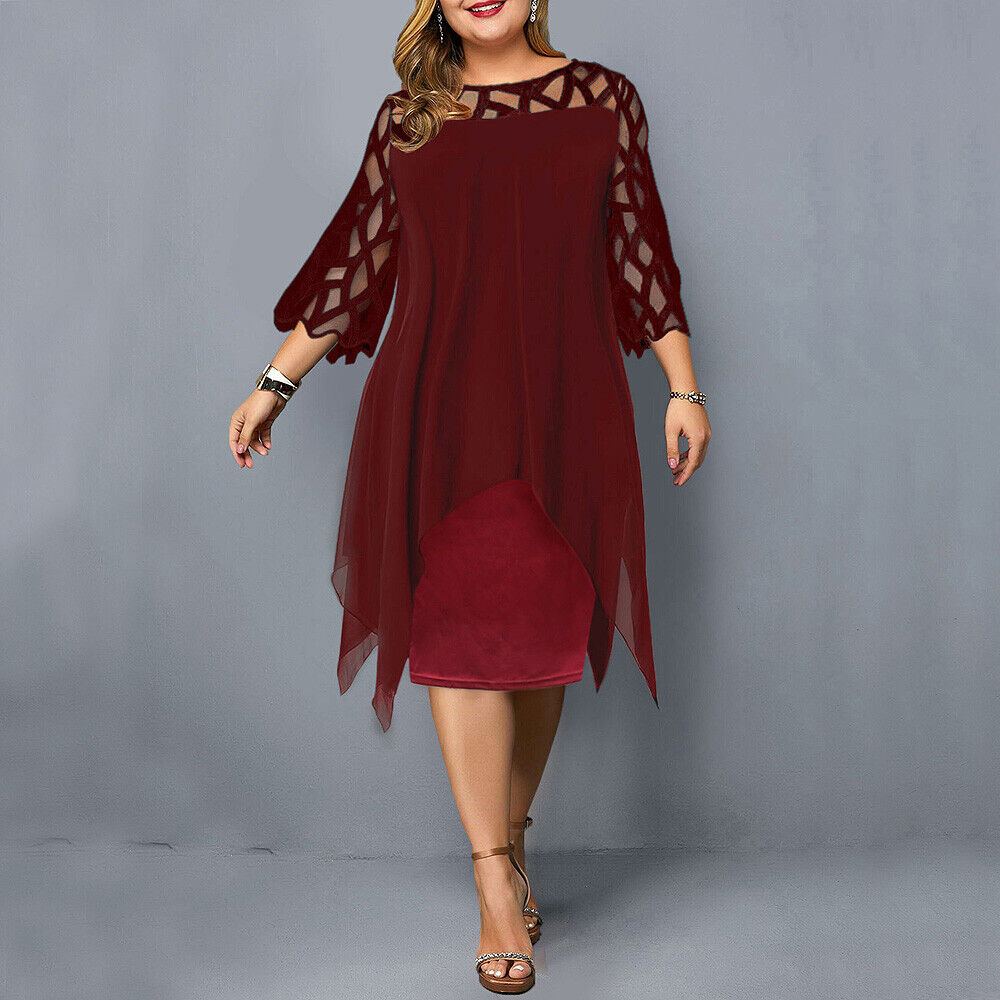 Women’s Plus Size Layered Midi Dress Elegant Occasion Wear