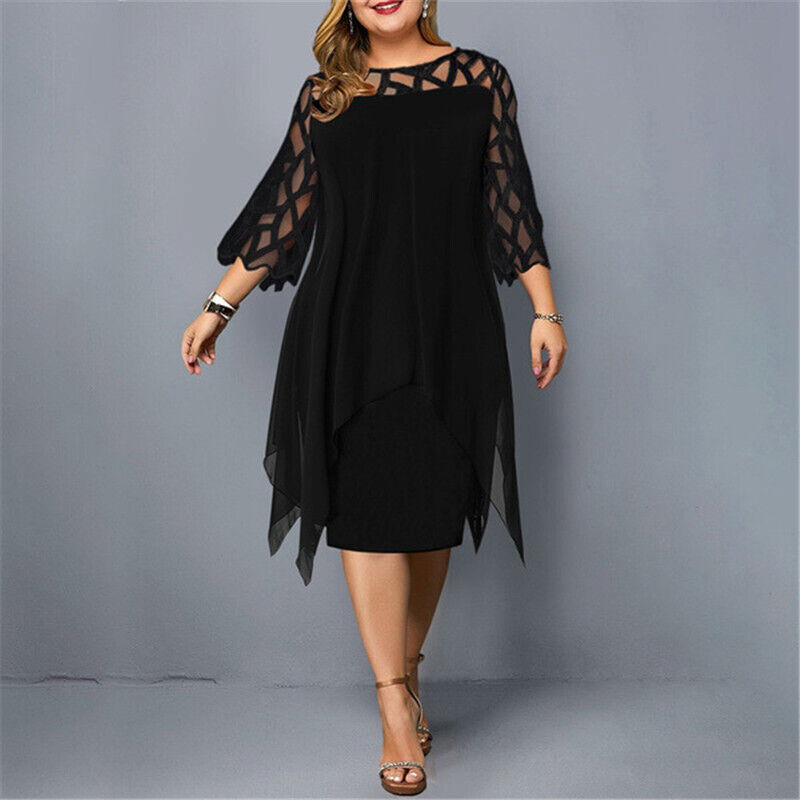 Women’s Plus Size Layered Midi Dress Elegant Occasion Wear