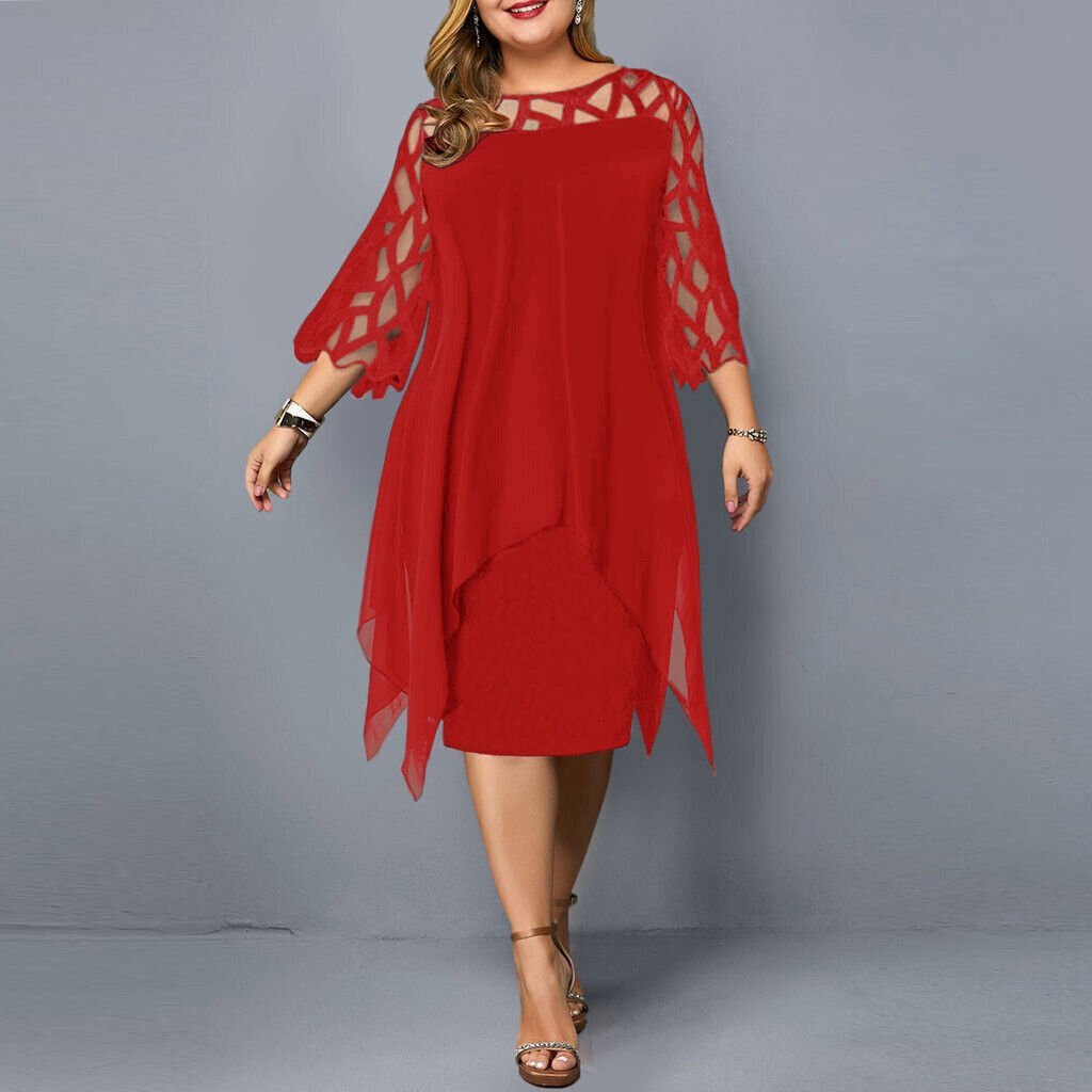 Women’s Plus Size Layered Midi Dress Elegant Occasion Wear
