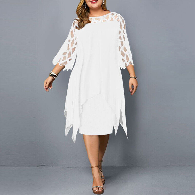 Women’s Plus Size Layered Midi Dress Elegant Occasion Wear