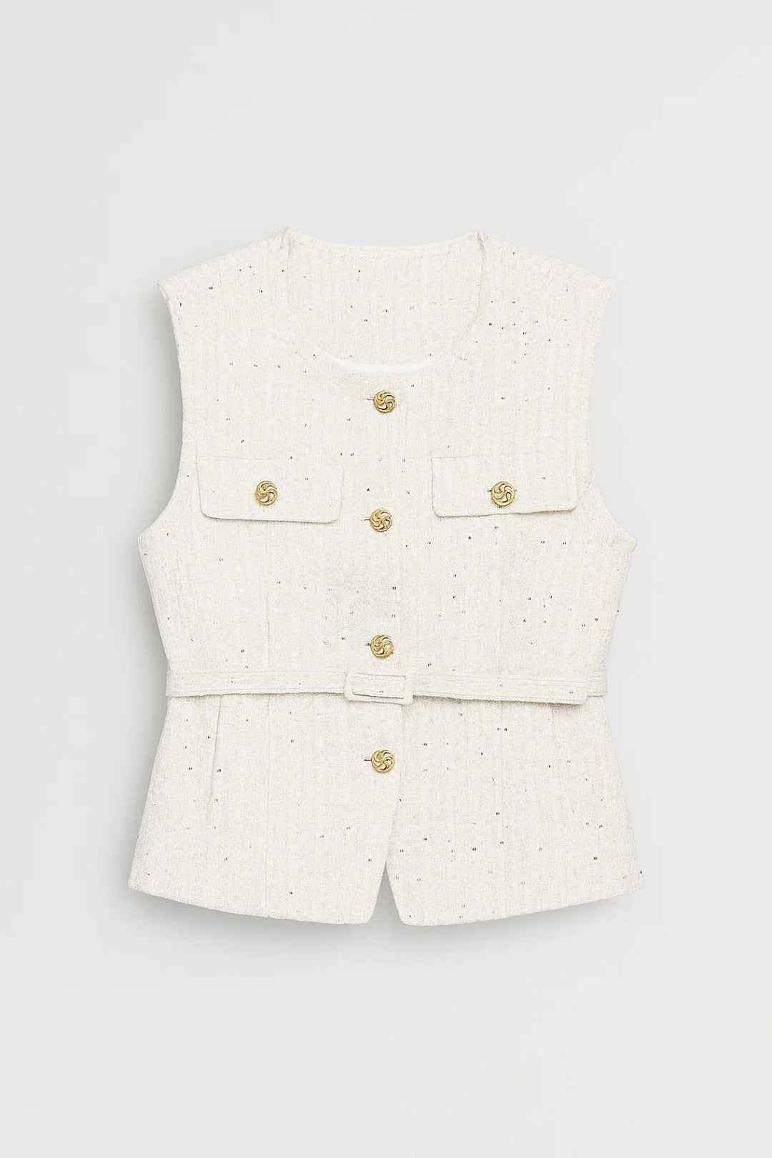 Gilet da donna strutturato con cintura e bottoni decorativi