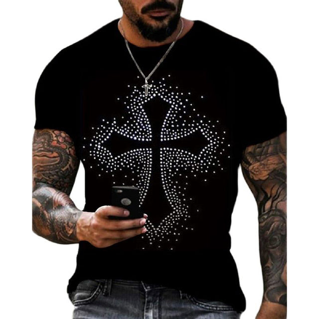 Herre T-shirt med grafik, rhinsten og krone-logo, slim fit top