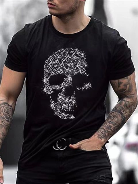 Herre T-shirt med grafik, rhinsten og krone-logo, slim fit top