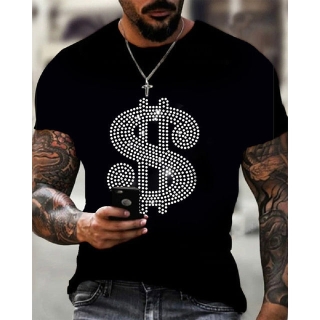 Herre T-shirt med grafik, rhinsten og krone-logo, slim fit top