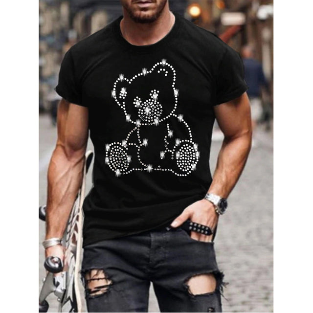 Herre T-shirt med grafik, rhinsten og krone-logo, slim fit top