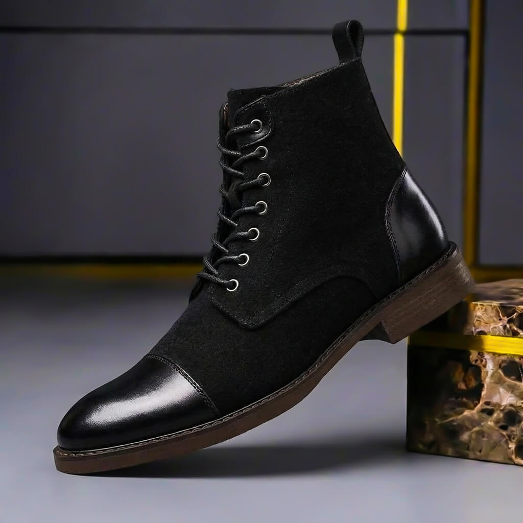 Bottes d’hiver pour homme en cuir et laine vierge – chaussures chaudes à lacets pour les déplacements en ville par temps froid