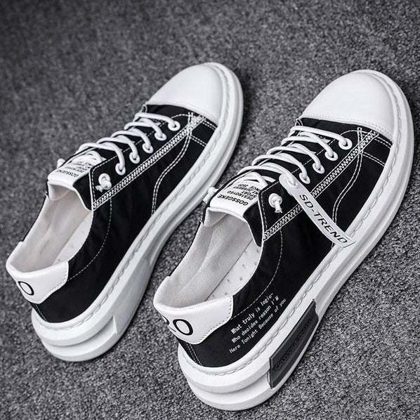 Men’s Lightweight Canvas Sneakers – Lace-Up Low-Top Trainers with Panelled Upper and Cushioned Sole