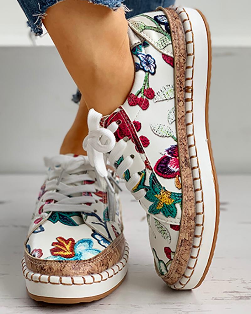 Women’s Printed Zip Sneakers with Stitched Low Sole