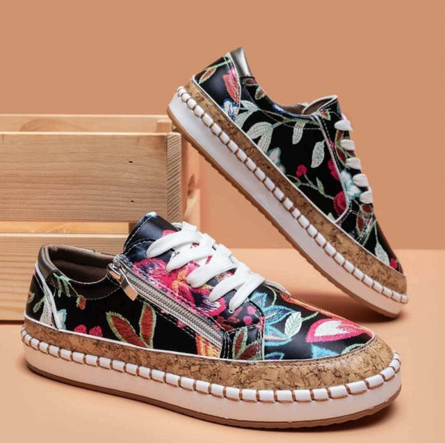 Women’s Printed Zip Sneakers with Stitched Low Sole