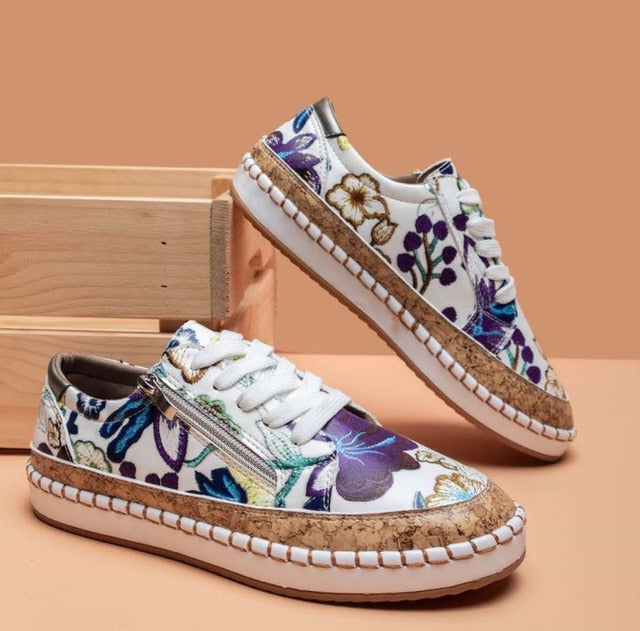 Women’s Printed Zip Sneakers with Stitched Low Sole