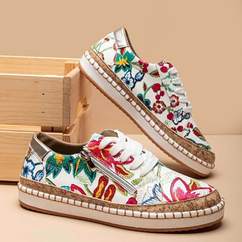 Women’s Printed Zip Sneakers with Stitched Low Sole