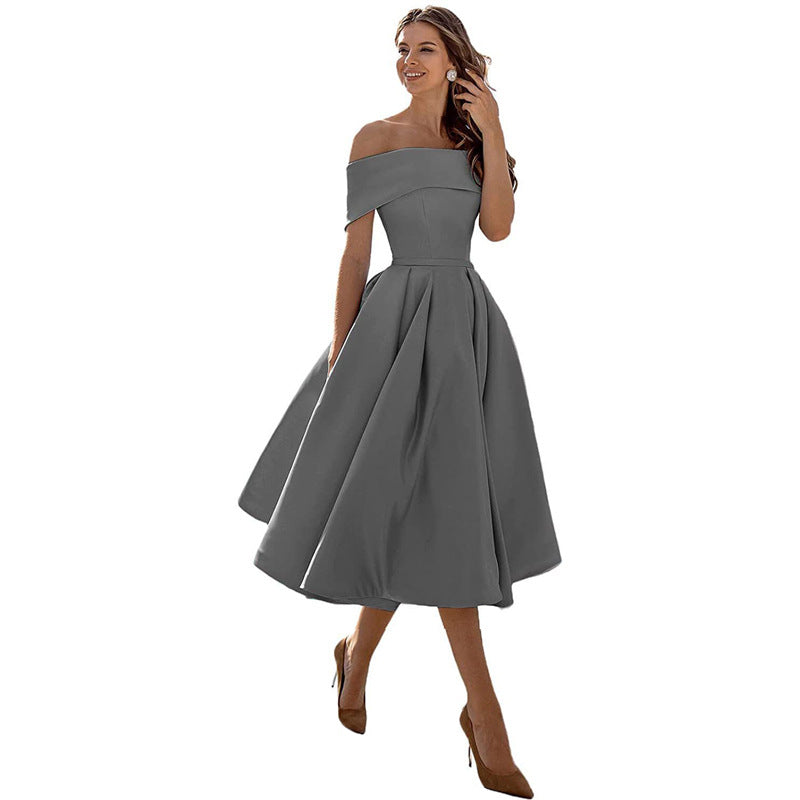 Women’s Dress Off-Shoulder Pleated A-Line Midi Silhouette