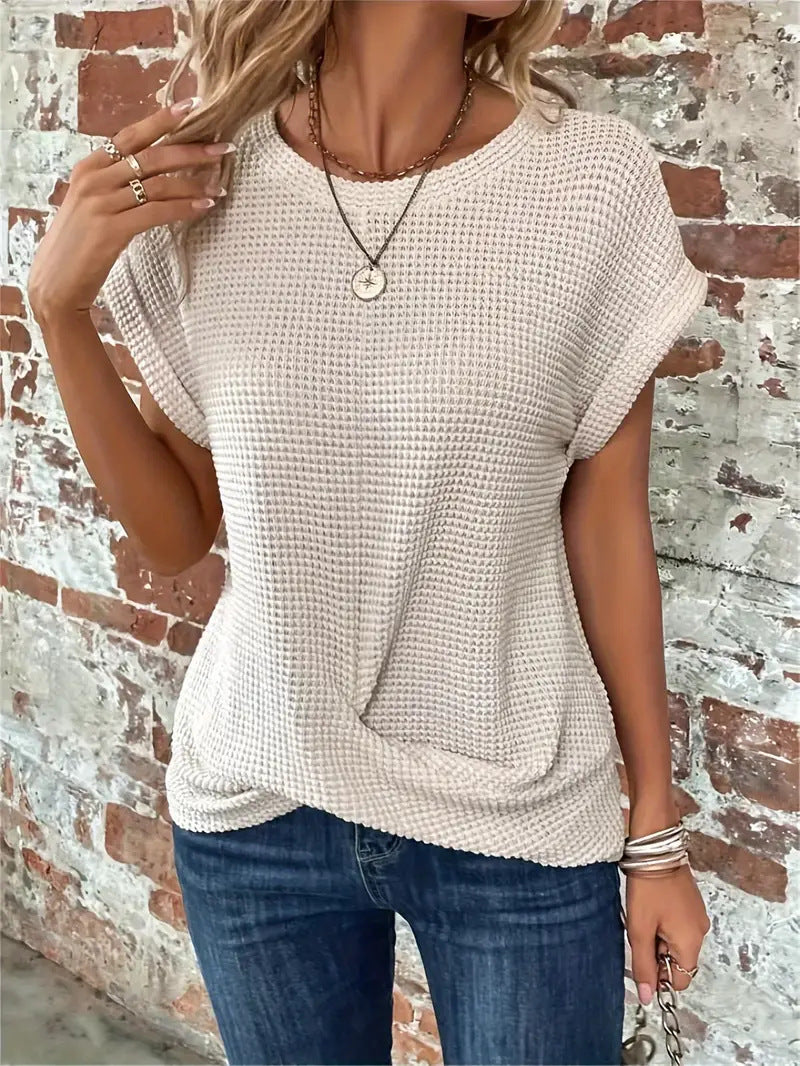 Women’s Textured Short Sleeve Twist Hem Casual Top