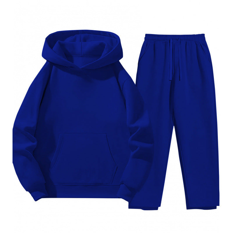 Trening cu glugă din două piese pentru bărbați – hanorac lejer de îmbrăcat pe cap și pantaloni de trening cu croială dreaptă și talie cu șnur, pentru ținute casual de zi cu zi