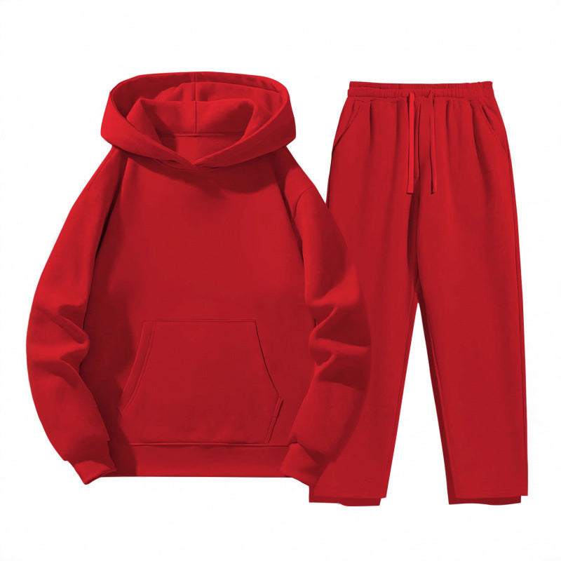 Trening cu glugă din două piese pentru bărbați – hanorac lejer de îmbrăcat pe cap și pantaloni de trening cu croială dreaptă și talie cu șnur, pentru ținute casual de zi cu zi
