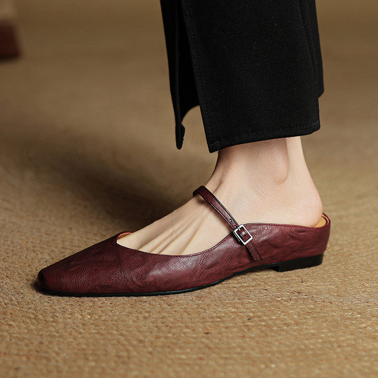 Women’s Pointed Toe Strap Detail Slip-On Mule Flats