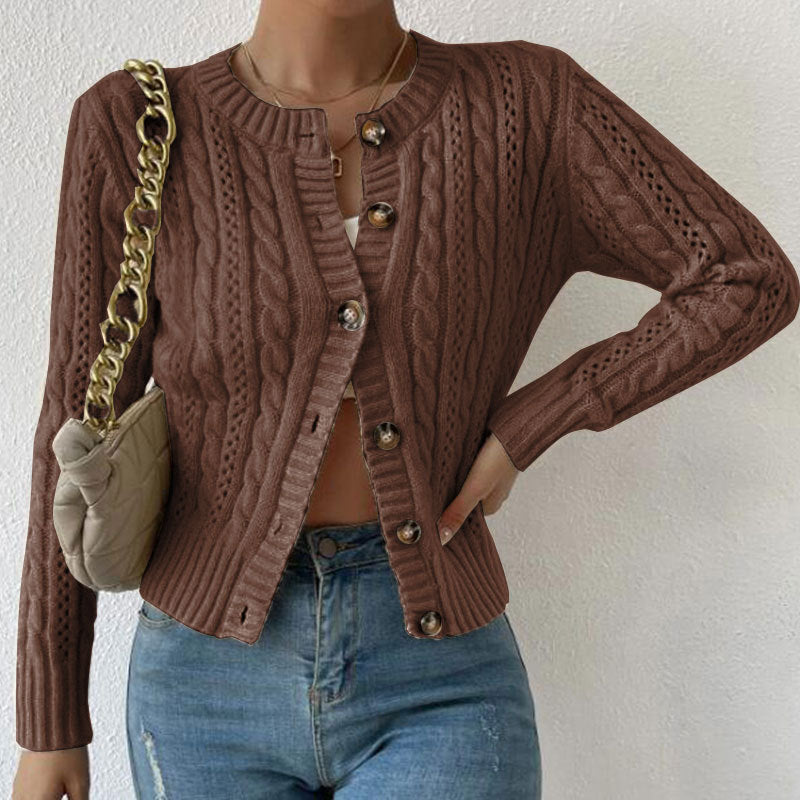 Gilet cardigan chaud pour femme en maille torsadée, à boutons sur le devant, idéal pour l’automne et l’hiver