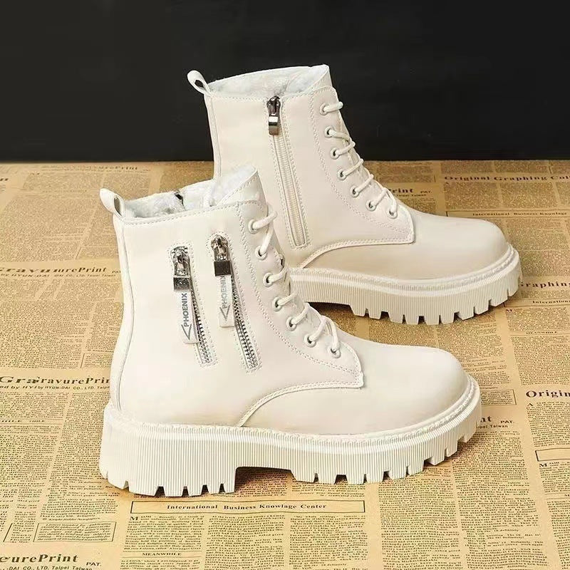 Men’s Lace-Up Combat Boots – Side-Zip Ankle Design with Decorative Zippers and Chunky Lug Sole