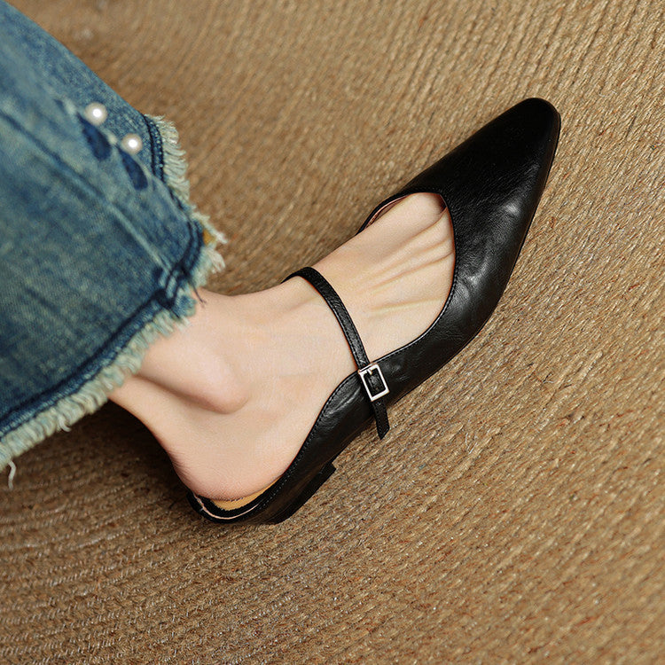 Women’s Pointed Toe Strap Detail Slip-On Mule Flats