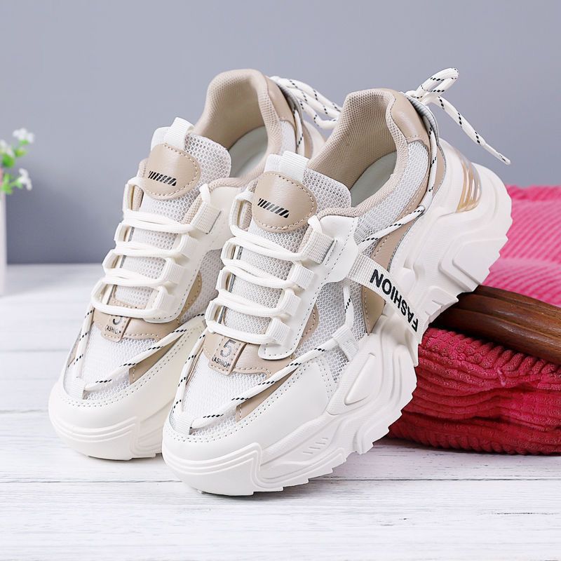 Zapatillas deportivas de malla con suela gruesa para mujer y detalles de cordón – Zapatos con plataforma y cordones para looks urbanos informales
