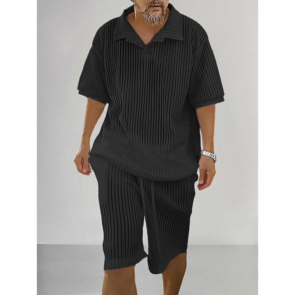 Conjunto de punto texturizado para hombre Camisa y pantalones cortos relajados de verano