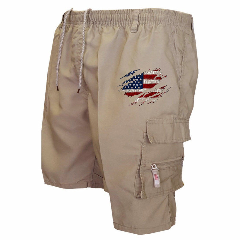 Pantaloncini cargo grafici da uomo - Vita elasticizzata con coulisse, tasche funzionali e dettaglio con bandiera americana per l'estate