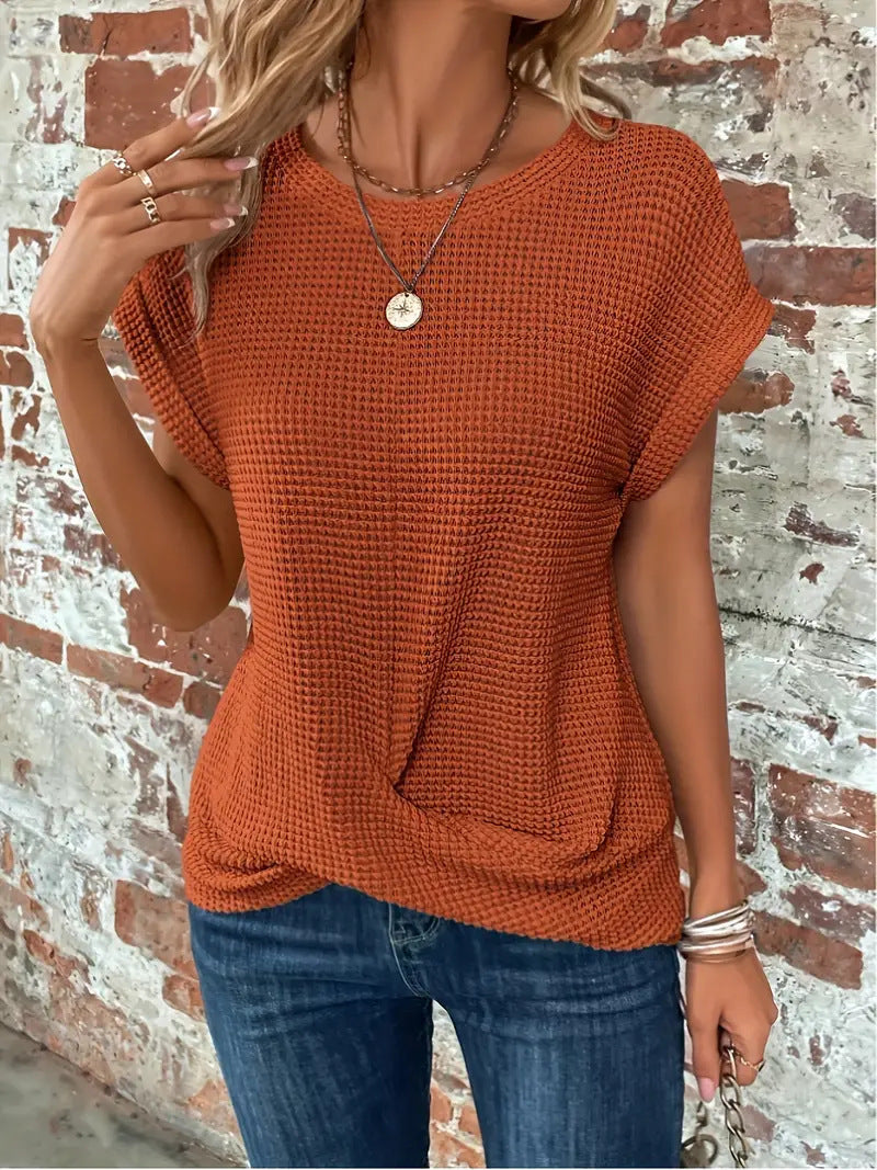Women’s Textured Short Sleeve Twist Hem Casual Top