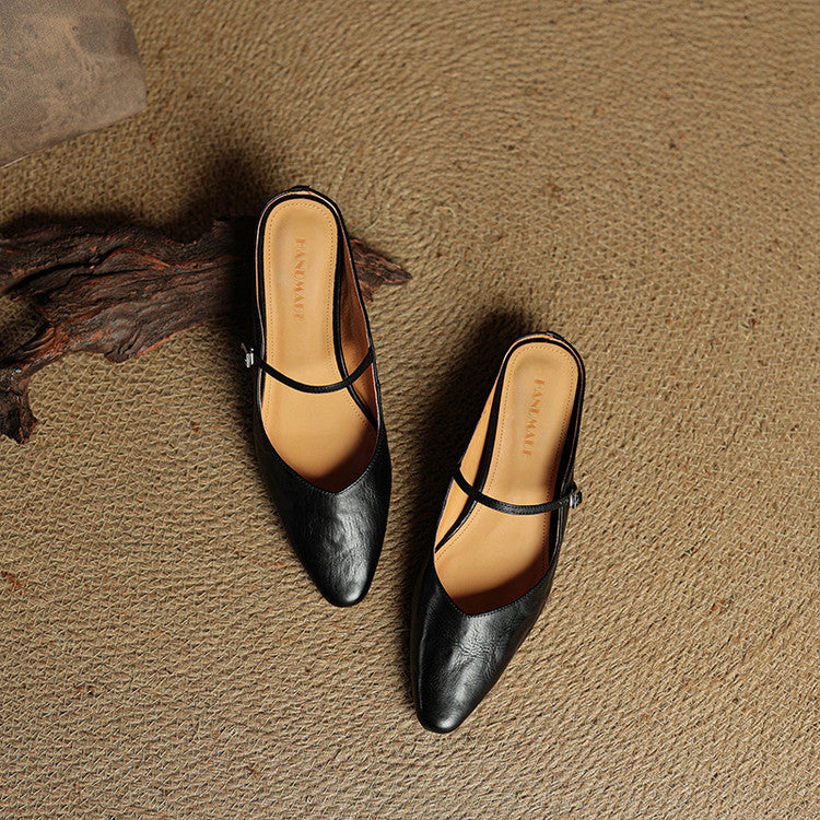 Women’s Pointed Toe Strap Detail Slip-On Mule Flats