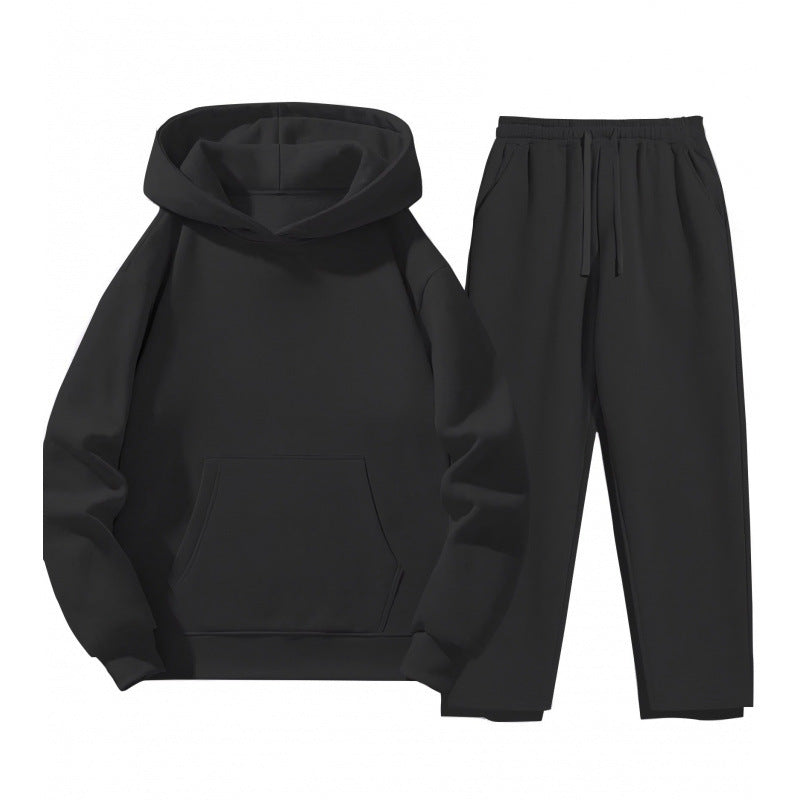 Trening cu glugă din două piese pentru bărbați – hanorac lejer de îmbrăcat pe cap și pantaloni de trening cu croială dreaptă și talie cu șnur, pentru ținute casual de zi cu zi