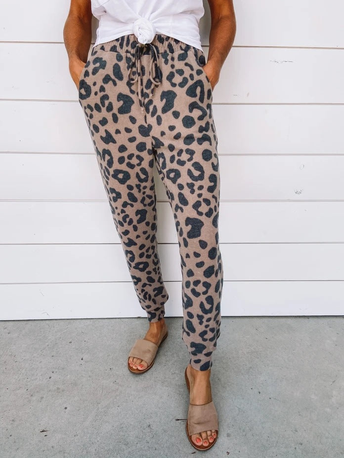 Women’s Leopard-Print Drawstring Joggers – Slim Casual Trousers for Everyday Wear