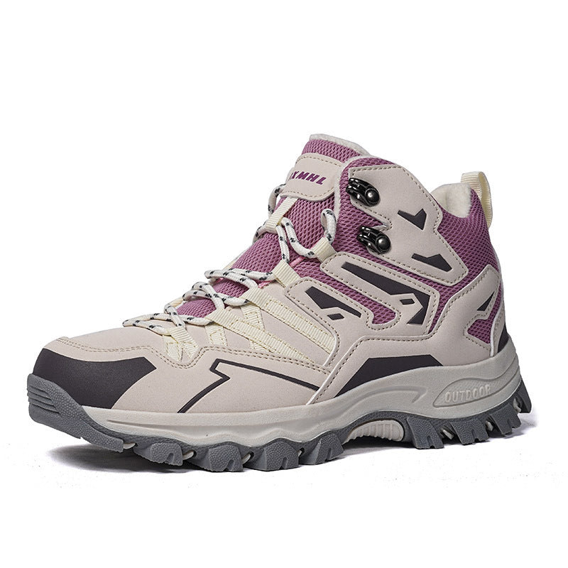 Women’s Lace-Up Hiking Boots with Fleece Lining and Chunky Tread Sole – Ankle Height Style for Outdoor Walks